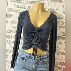 American Eagle Outfitters Charcoal Ribbed Tee